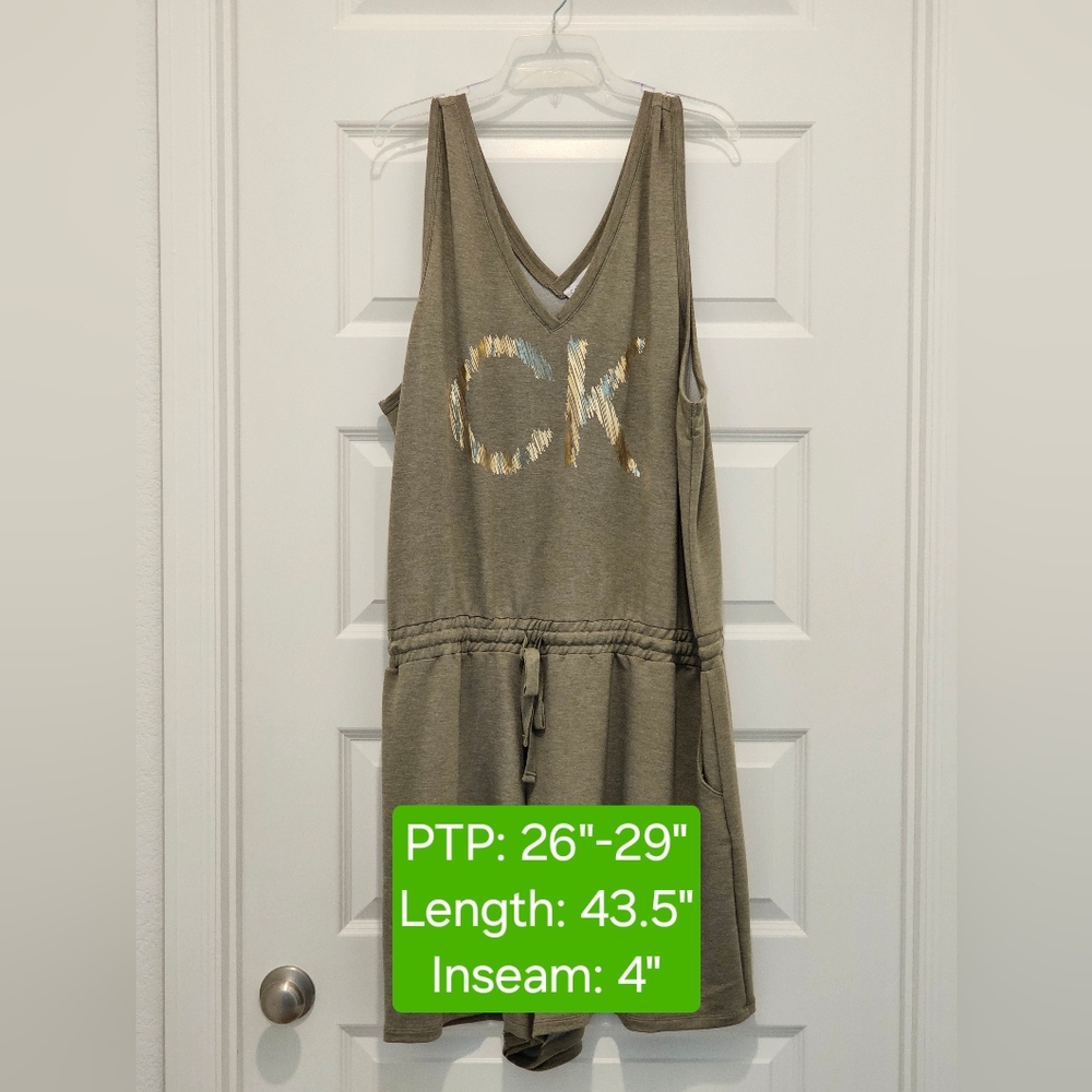 Calvin Klein Olive Green V-Neck Sleeveless Logo Romper - Size 2X